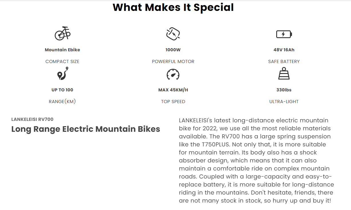 Lankeleisi RV700 Electric Mountain Bike - US
